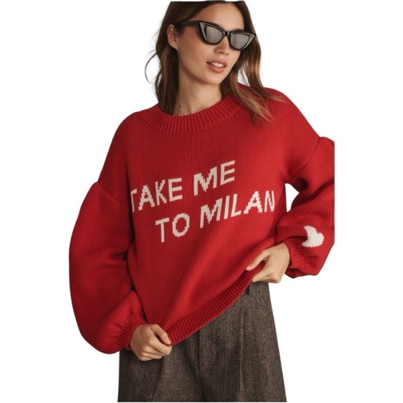 Anthropologie Maeve Sweater Take Me to Milan' graphic city sweater size xl nwot - Picture 1 of 7